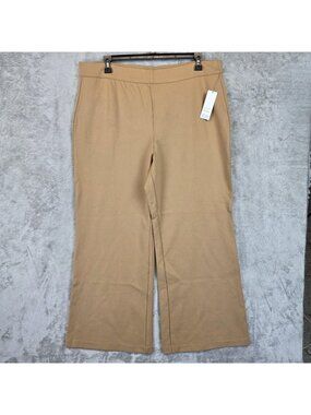 DKNY Dress Pants Womens 2X Beige Ponte Pull On Elastic Waist Stretch Work Office
